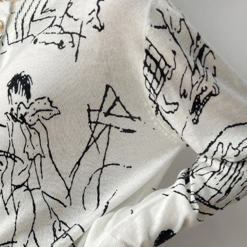Graffiti Digital Jacquard Fine Imitation Fashion Wool Knitted Cardigan - Picture 3 of 5